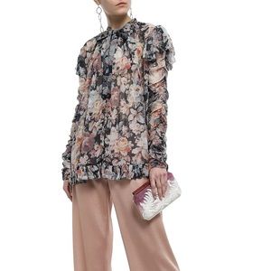 Zimmermann ruched floral print silk blouse Sz 1